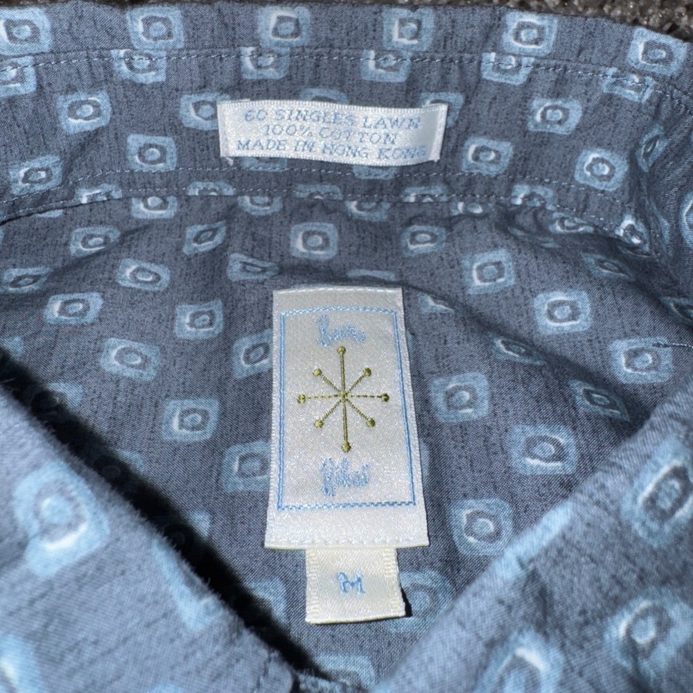 Burma Bibas Sz M Vintage Mens Blue Geometric Cotton Hawaiian Short Sleeve Shirt - Picture 5 of 7